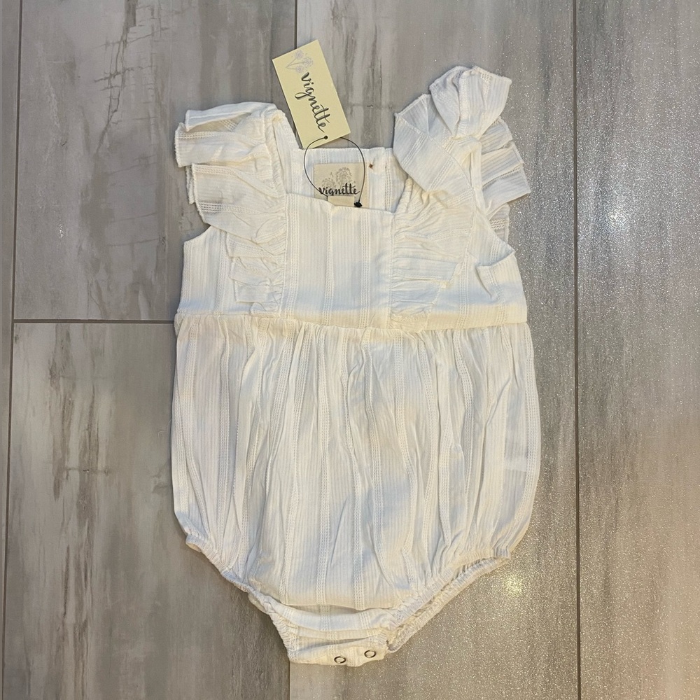 NWT Vignette Ivory Lightweight Textured Cotton Chloe Bubble Romper girls 9-12M